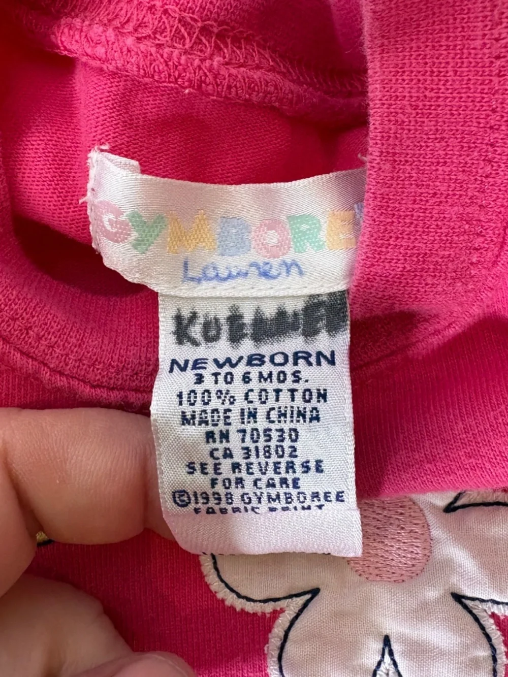 Vintage Gymboree Rainbow Tag Newborn 3-6 mos Pink Flower Embroidered Baby Romper